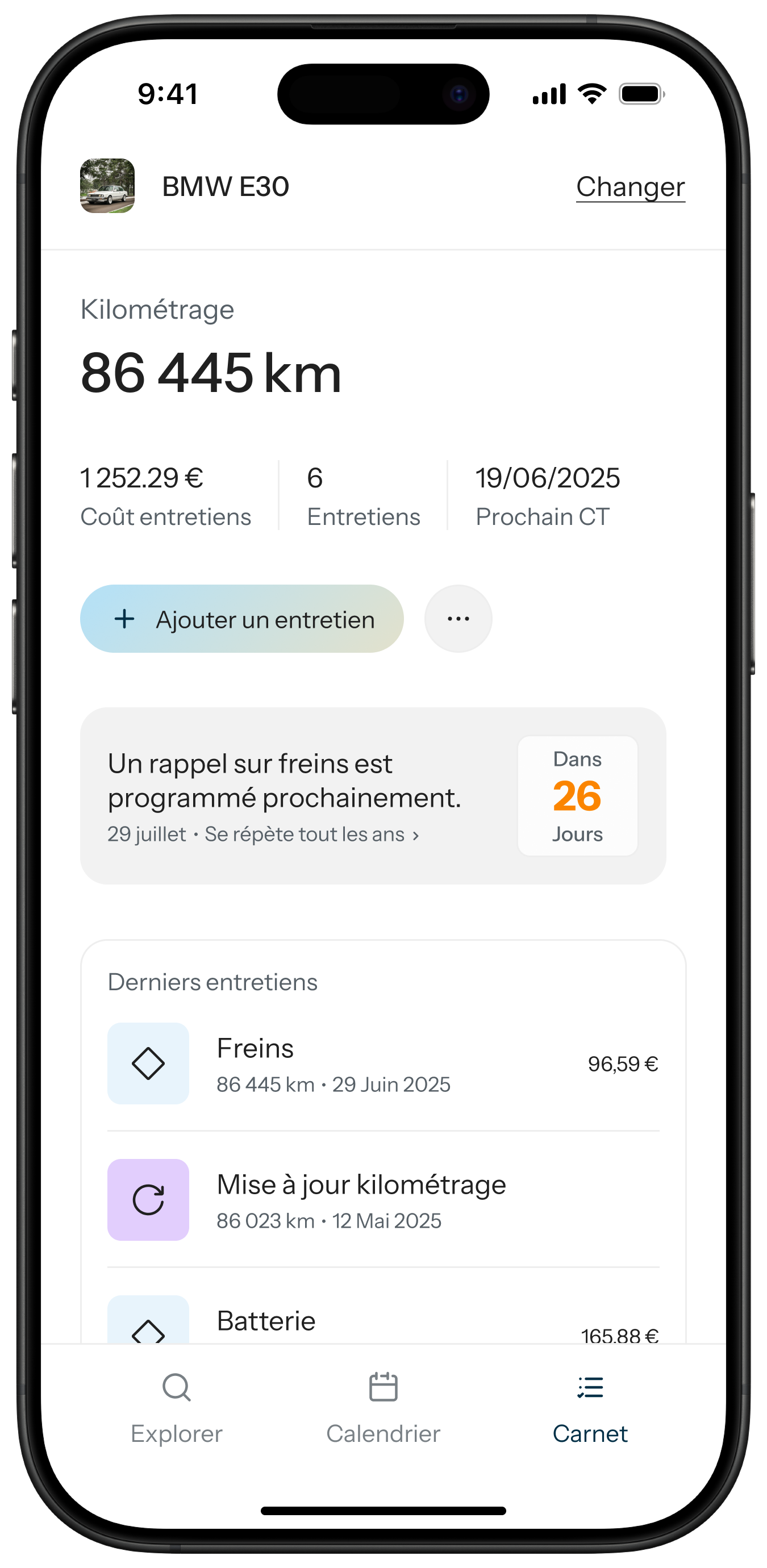 Écran pour ajouter son véhicule