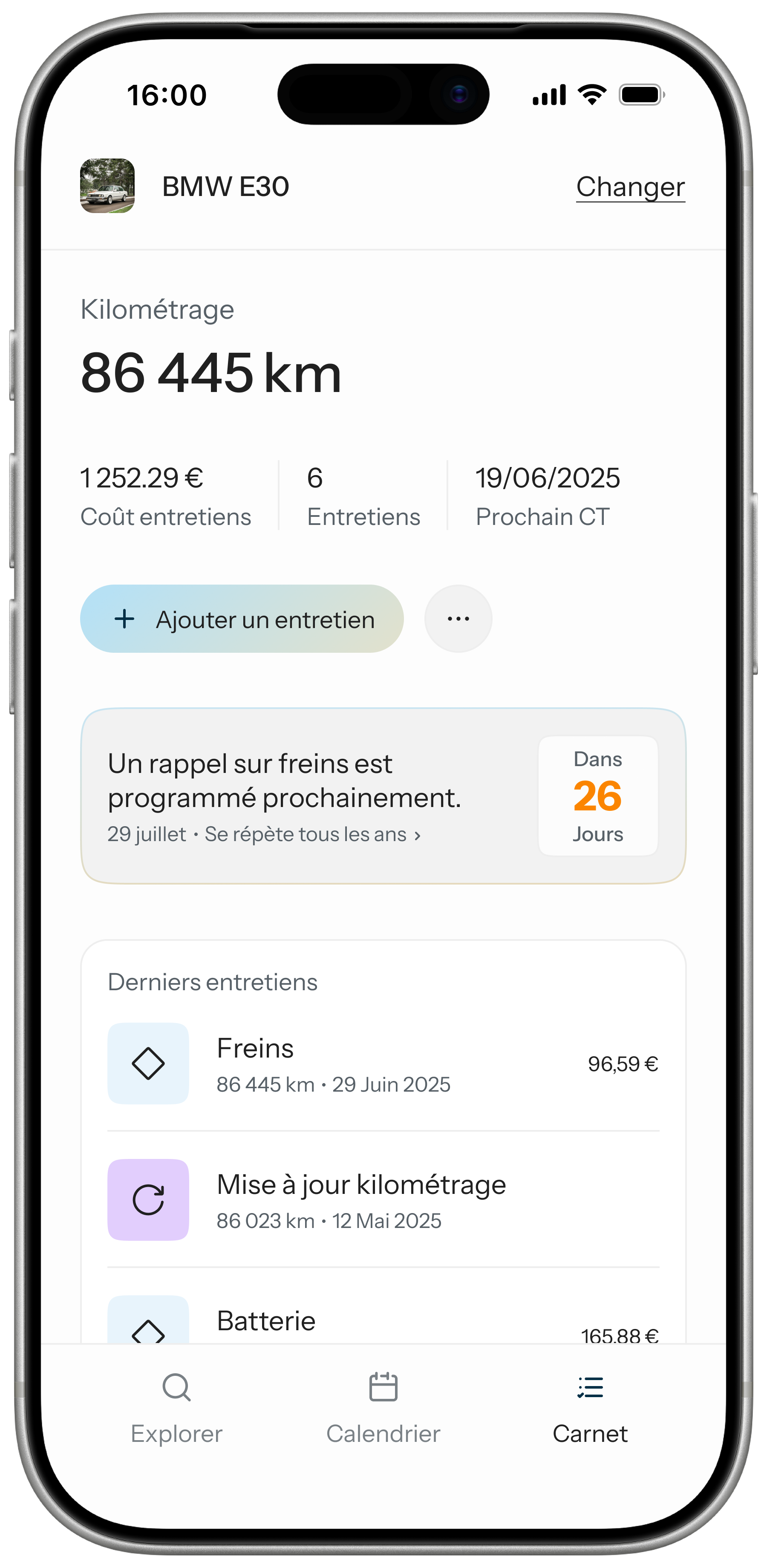 Écran pour ajouter son véhicule